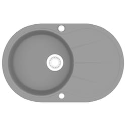 vidaXL Granite Kitchen Sink Single Basin Oval Grey Overmount Basket Strainer
