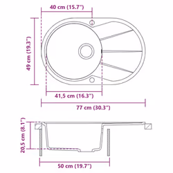 vidaXL Granite Kitchen Sink Single Basin Oval Grey Overmount Basket Strainer - Additional view 6