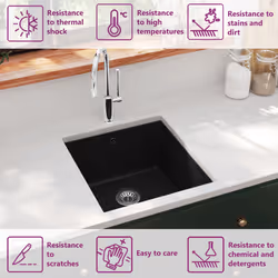 vidaXL Granite Kitchen Sink Single Basin Black Undermount with Basket Strainer