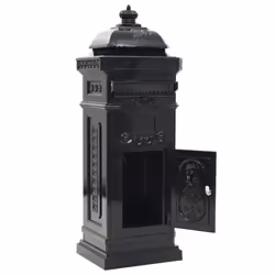 vidaXL Pillar Letterbox Aluminium Vintage Style Rustproof Black Mail Post Box