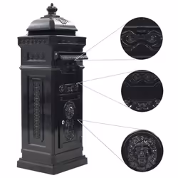 vidaXL Pillar Letterbox Aluminium Vintage Style Rustproof Black Mail Post Box - Additional view 4