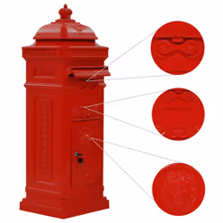 vidaXL Pillar Letterbox Aluminium Vintage Style Rustproof Red Mail Post Box - Additional view 4