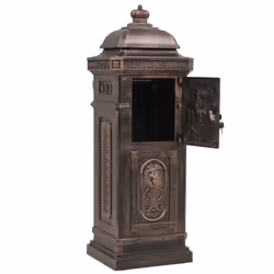 vidaXL Pillar Letterbox Aluminium Vintage Style Rustproof Bronze Standing Box - Additional view 7