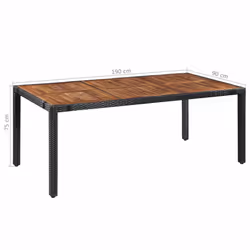 vidaXL Solid Acacia Wood and Poly Rattan Outdoor Dining Set 9 Piece Furniture - Additional view 5