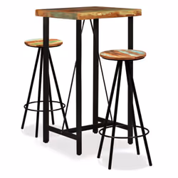 vidaXL Bar Set Kitchen Furniture Dining Table and Stool Solid Reclaimed Wood - 3 piece