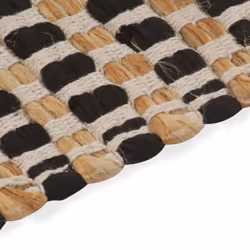 vidaXL Hand-Woven Jute Bathroom Mat Set Fabric Natural and Black Carpet Rug - Additional view 4
