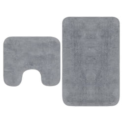 vidaXL Bathroom Mat Set 2 Piece Fabric Grey Water Absorbent Floor Carpet Rug