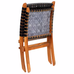 vidaXL Relaxing Chair Real Leather 59x72x79cm Crossed-Stripe Black Foldable - Additional view 7