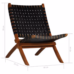 vidaXL Relaxing Chair Real Leather 59x72x79cm Crossed-Stripe Black Foldable - Additional view 9