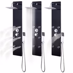 vidaXL Shower Panel Unit Glass 25x44.6x130cm Black Bathroom Jet Column Wall - Additional view 7