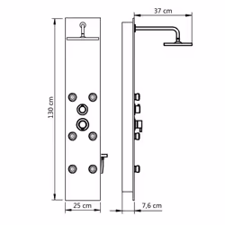 vidaXL Shower Panel Unit Glass 25x44.6x130cm Black Bathroom Jet Column Wall - Additional view 8