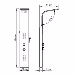 vidaXL Shower Panel Unit Aluminium 20x44x130cm Black Bathroom Tower System