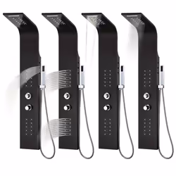 vidaXL Shower Panel Unit Aluminium 20x44x130cm Black Bathroom Tower System - Additional view 9