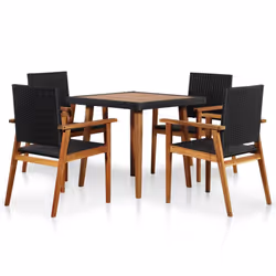 vidaXL Outdoor Dining Set 5pcs Poly Rattan Black and Brown Garden Table Chair