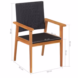vidaXL Outdoor Dining Set 5 Piece Poly Rattan Black and Brown Table Chairs - Additional view 6