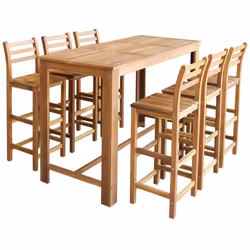 vidaXL Solid Acacia Wood Bar Table and Chair Set 7 Piece Dining Furniture