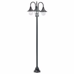 vidaXL Garden Post Light E27 220cm Aluminium 3-Lantern Dark Green Outdoor Lamp