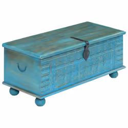 vidaXL Solid Mango Wood Storage Chest Blue 100x40x41cm Organiser Trunk Case - Additional view 4