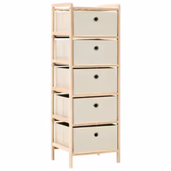 vidaXL Storage Rack with 5 Fabric Baskets Cedar Wood Beige Drawer Unit Cabinet