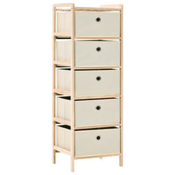 vidaXL Storage Rack with 5 Fabric Baskets Cedar Wood Beige Drawer Unit Cabinet