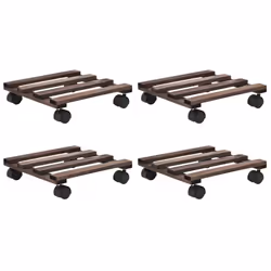 vidaXL 4x Plant Rollers Cedar Wood 25x25cm Pot Stand Carrier Planter Dollies