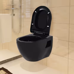 vidaXL Wall-Hung Toilet Ceramic Black Home Bathroom Furniture WC Seat Fixture