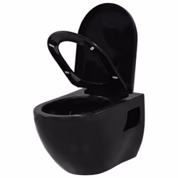 vidaXL Wall-Hung Toilet Ceramic Black Home Bathroom Furniture WC Seat Fixture