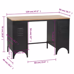 vidaXL Solid Firwood and Steel Double Pedestal Desk 120x50x76cm Writing Table
