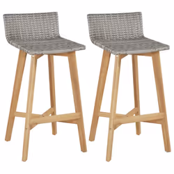 vidaXL 2x Solid Acacia Wood Bar Chairs Poly Rattan 40x45x90cm Outdoor Seat