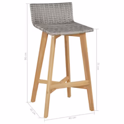 vidaXL 2x Solid Acacia Wood Bar Chairs Poly Rattan 40x45x90cm Outdoor Seat