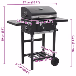 vidaXL Charcoal-Fueled BBQ Grill with Bottom Shelf Black Freestanding Barbecue - Additional view 3