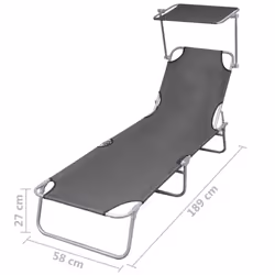 vidaXL Foldable Sunlounger with Canopy Grey Outdoor Daybed Recliner Chair - Additional view 6