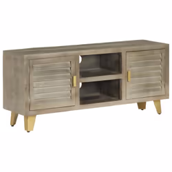 vidaXL Solid Mango Wood TV Cabinet Grey with Brass 110x30x48cm Stand Unit - Additional view 10