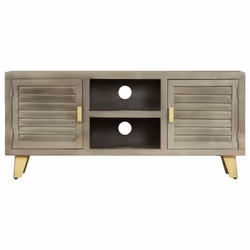 vidaXL Solid Mango Wood TV Cabinet Grey with Brass 110x30x48cm Stand Unit - Additional view 4