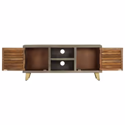 vidaXL Solid Mango Wood TV Cabinet Grey with Brass 110x30x48cm Stand Unit - Additional view 5