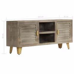 vidaXL Solid Mango Wood TV Cabinet Grey with Brass 110x30x48cm Stand Unit - Additional view 9