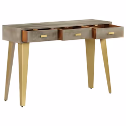 vidaXL Solid Mango Wood Console Table Grey with Brass 110x35x76cm Display Desk