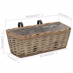 vidaXL 2x Balcony Planter Wicker with PE Lining 40cm Real Rattan Raised Bed - Additional view 3