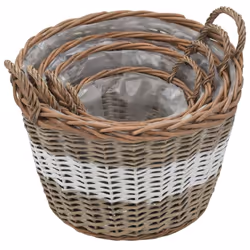 vidaXL 4x Raised Bed Wicker with PE Lining Real Rattan Plant Flower Basket Bin