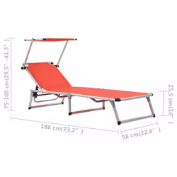 vidaXL Folding Sun Lounger Red Aluminium and Textilene Recliner Chair Daybed - Additional view 9