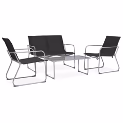 vidaXL Garden Lounge Set 4 Piece Fabric & Steel Black Table 2 Chairs and Bench