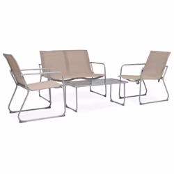 vidaXL Garden Lounge Set 4 Piece Fabric & Steel Taupe Table 2 Chairs and Bench