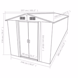 vidaXL Garden Shed 257x298x178cm Metal Grey Outdoor Tool Storage House Cabin - Additional view 8