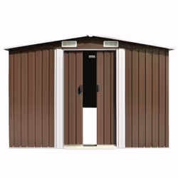vidaXL Garden Shed 257x298x178cm Metal Brown Outdoor Tool Storage House Cabin - Additional view 5