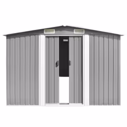vidaXL Garden Shed 257x489x181cm Metal Grey Outdoor Tool Storage House Cabin