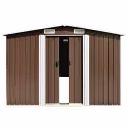 vidaXL Garden Shed 257x489x181cm Metal Brown Outdoor Tool Storage House Cabin