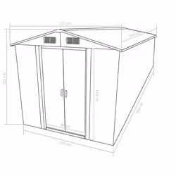 vidaXL Garden Shed 257x580x181cm Metal Grey Outdoor Tool Storage House Cabin - Additional view 7