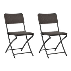 vidaXL 2x Folding Garden Chairs HDPE Brown Rattan Look Outdoor Patio Seat