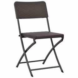 vidaXL 2x Folding Garden Chairs HDPE Brown Rattan Look Outdoor Patio Seat
