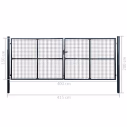 vidaXL Mesh Garden Gate Galvanised Steel 400x150cm Grey Outdoor Fence Door - Additional view 5